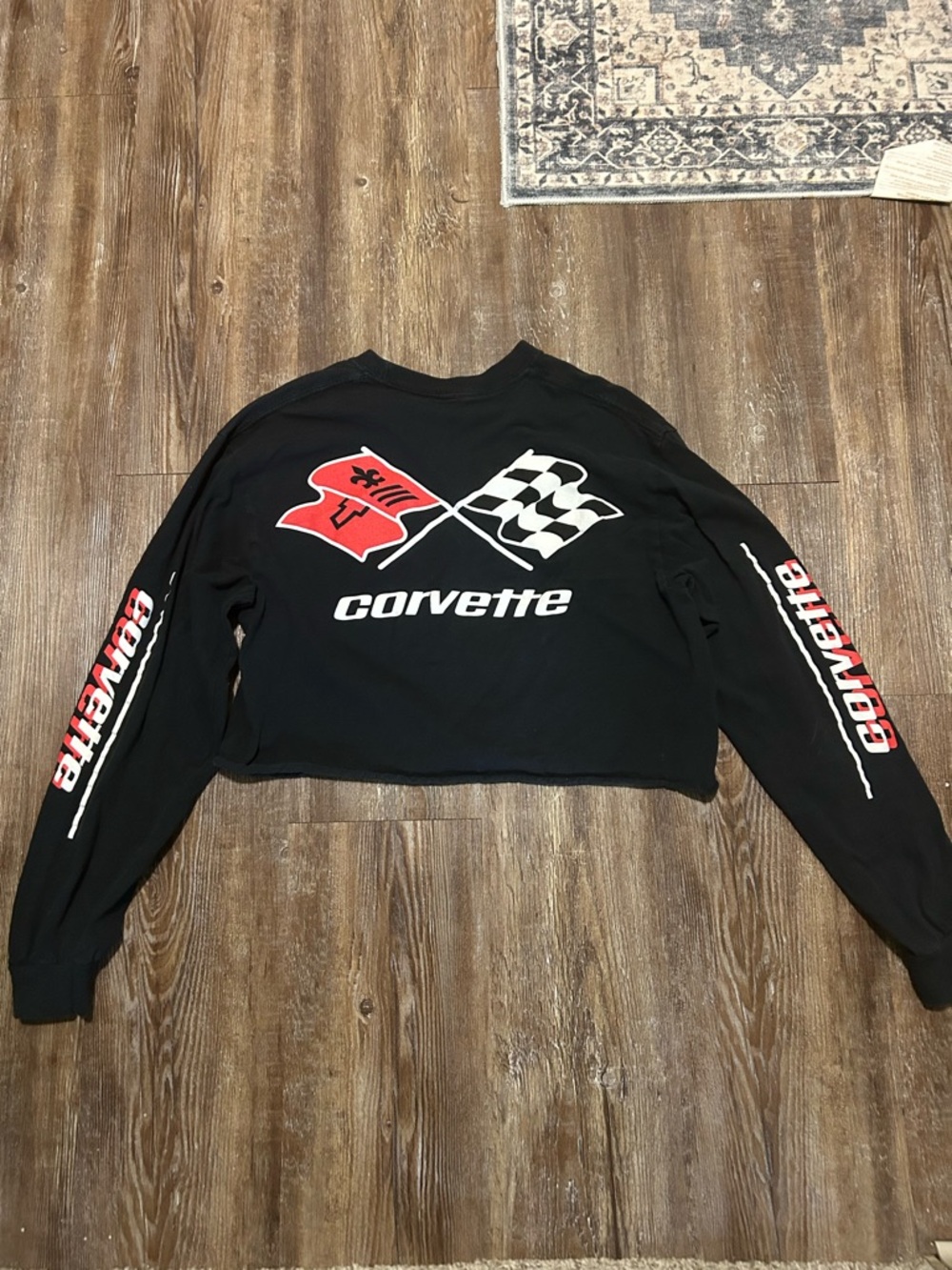 Official GM Women’s Corvette Logo Black Long Sleeve Cropped Shirt size M